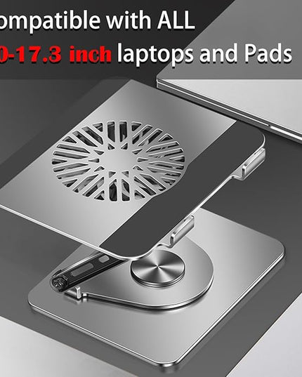 360° Rotating Laptop Stand with Cooling Fan, Foldable Dual-Bar Support & Height Adjustable Laptop Riser Holder for Desk Cooling Pad Laptop Riser Fits 10-17.3" laptops Pads