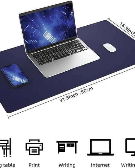 AFIING Dual-Sided Desk Pad, Natural Cork & PU Leather, Desk Mat Protector Non-Slip, Waterproof, Easy Clean,Large Mouse mats for Office and Home Work(Blue, 31.5"x17")