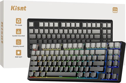 Wireless Mechanical Keyboard,Gasket Mounted Creamy Sound,Bluetooth/2.4GHz/USB-C,Side Printed PBT Keycaps with RGB Backlit, Hot Swappable,75% Compact Layout for Gaming/Typing/Win/Mac/PC(Gradient Gray)