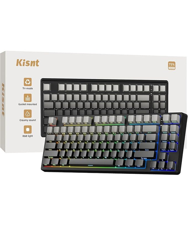 Wireless Mechanical Keyboard,Gasket Mounted Creamy Sound,Bluetooth/2.4GHz/USB-C,Side Printed PBT Keycaps with RGB Backlit, Hot Swappable,75% Compact Layout for Gaming/Typing/Win/Mac/PC(Gradient Gray)