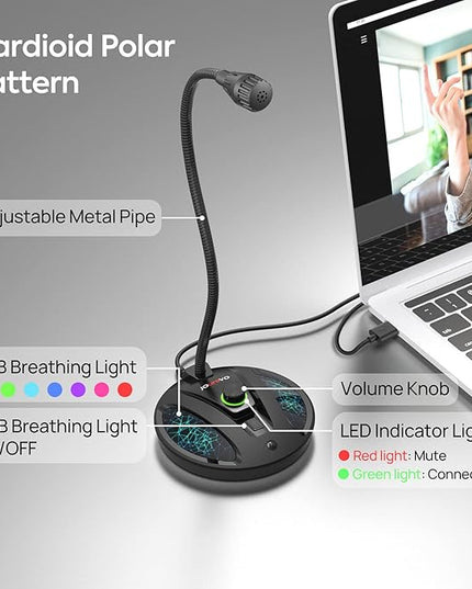 JOUNIVO USB Recording Microphone, Computer PC Podcast Condenser Cardioid Mic with Mute Button & LED Indicator for Laptop, Mac, PS4 - Vocal, Podcasting, Skype, YouTube, Streaming (JV603PRO)
