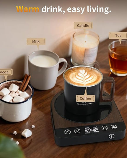 Anbanglin Smart Coffee Mug Warmer, 50W Fast Heating Coffee Warmer for Desk with 5 Temperature Control & 2-12H Auto Shut Off, Electric Large Panel Cup Warmer for Milk, Tea, Beverage, Candle, Wood