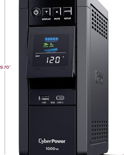 CyberPower CP1000PFCLCD PFC Sinewave UPS Battery Backup and Surge Protector, 1000VA/600W, 10 Outlets, AVR, Mini-Tower; UL Certified