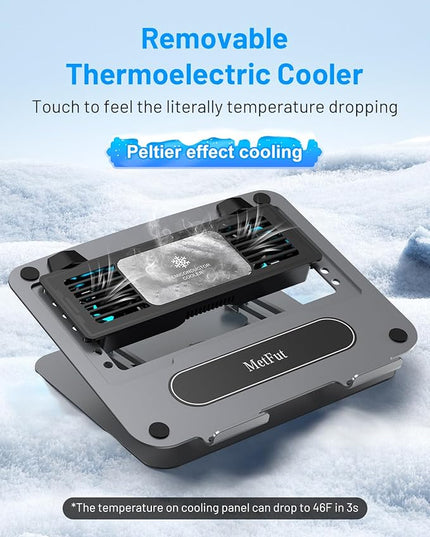 Metfut Laptop Cooling Pad with Detachable Fan & Thermoelectric Cooler, Adjustable Height & Angle, 360 Rotation Base, Carbon Steel Framework, Ultra-Quiet & Super Sturdy for up to 15.6” Laptop