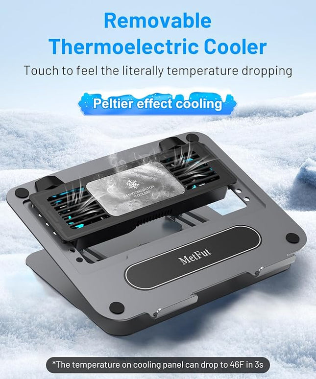Metfut Laptop Cooling Pad with Detachable Fan & Thermoelectric Cooler, Adjustable Height & Angle, 360 Rotation Base, Carbon Steel Framework, Ultra-Quiet & Super Sturdy for up to 15.6” Laptop