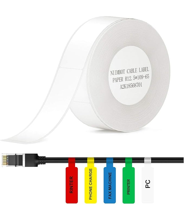 NIIMBOT Thermal Label Maker Paper 0.5" 4.3" Stickers Waterproof Tear-Resistant Replacement for D11/D110 Label Printer Office&Home Cable 65 Labels/Roll (White)