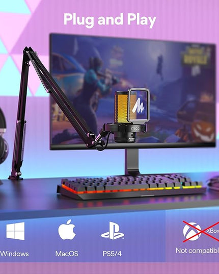 MAONO Gaming USB Microphone, Noise Cancellation Condenser Mic with Mute, Gain, Monitoring, Boom Arm Mic for Streaming, Podcast, Twitch, YouTube, Discord, PC, Computer, PS4, PS5, Mac, GamerWave DGM20S