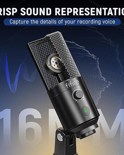 FIFINE Podcast Recording Microphone, PC USB Condenser Microphone for Streaming Vocal Music, Computer Desktop Mic with Mute Button for Windows/Mac OS-K669PRO1