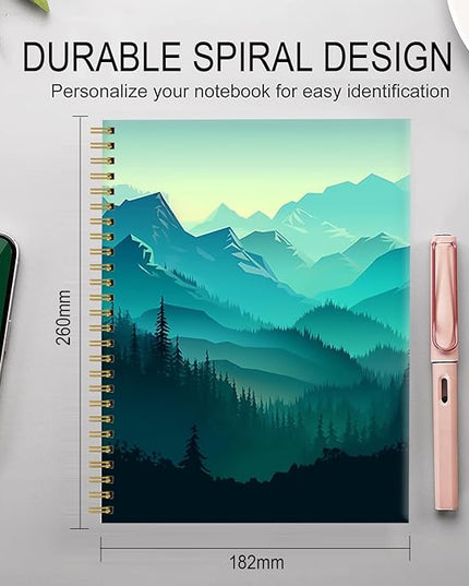 Spiral Journal Notebook for Women,A5 College Ruled Notebooks 6"x 8.4", 120 Pages Lined Journal with Premium Thick Paper,Perfect for School Office Home Gifts(Mountains Forest)