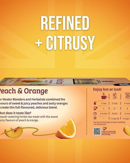 Twinings Peach & Orange Herbal Tea Individually Wrapped Bags, 100 Count (Pack of 1), Juicy & Fruity, Naturally Caffeine-Free, Enjoy Hot or Iced, 100 Teabags