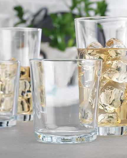 Glaver's Drinking Glasses Set of 12. Glassware set, 6 Highball Glass Cups, 6 Whiskey glasses. Classic Drinkware Set 17 oz Tall Glasses Set and 13 oz Rock Glasses.