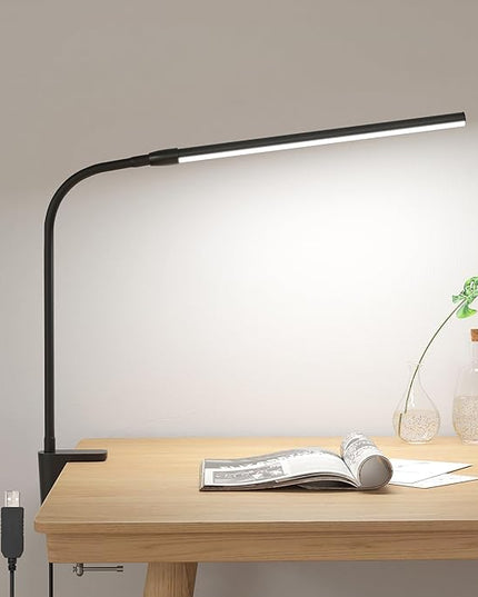 Lepro Clip on Desk Lamp LED Reading light Dimmable USB Small Clamp Lamp with 3 Color Modes 10 Brightness, Adjustable Flexible Gooseneck Table Light for Bed Headboard, Nail, Home Office,Computer(Black)