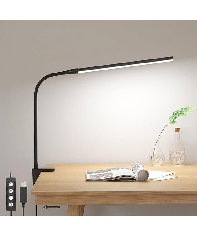 Lepro Clip on Desk Lamp LED Reading light Dimmable USB Small Clamp Lamp with 3 Color Modes 10 Brightness, Adjustable Flexible Gooseneck Table Light for Bed Headboard, Nail, Home Office,Computer(Black)