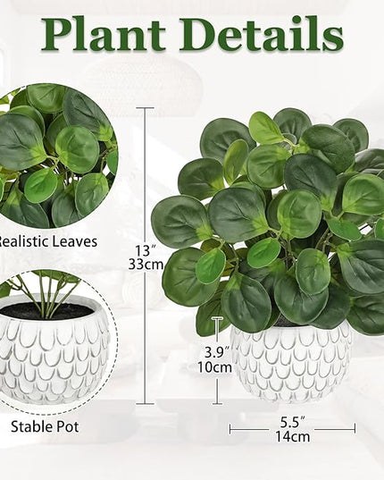 13" Artificial Plants Indoor Small Fake Plant in White Ceramic Pot, Silk Plants for Home Decor Indoor, Faux Potted Plant for Shelves, Desks, Home, Room, Office, Bedroom, Entryway, Tabletop Decor