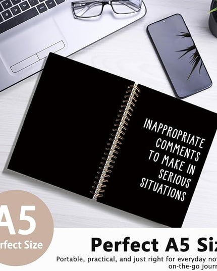 LIANGW Funny Notebooks for Work, Sarcastic Notebooks for Work, Funny Office Gifts for Coworkers, Funny Office Supplies, Black Hardcover Spiral Notebook 5.5x8.3 Inch