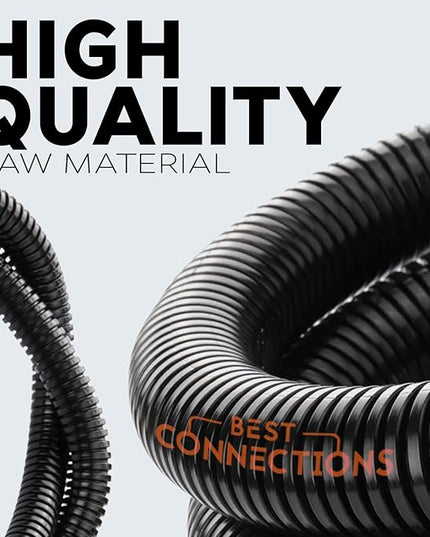 BEST CONNECTIONS Split Wire Loom Flex-Guard Convoluted Tubing Protective Split Cable Sleeves for Auto Home Industrial Electrical Wires Chemical Resistant Conduit Black (1.5" - 10 ft)