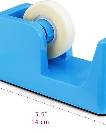 ABEL SimpleWork Desktop Tape Dispenser, Blue, 1 in Core, Non-Skid Weighted Base, Tape Cutter for Office, Home, School, and Crafts
