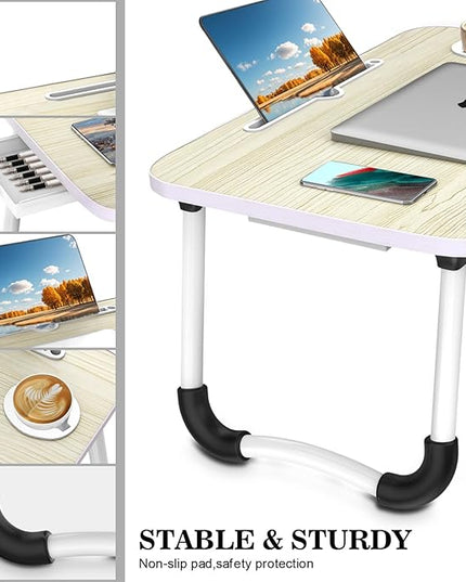 Fayquaze Portable Foldable Laptop Bed Desk with Storage Drawer and Cup Holder - Lap Desk Laptop Stand Tray Table for Eating, Reading and Working