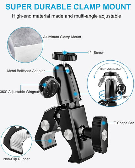 woleyi Large Tablet Mount Holder with 1/4" Screw Thread for Spin Bike, Treadmill, Microphone Stand, Tripod Adapter, Exercise Bicycle, Handlebar, for iPad Pro 13 Air & 9.5-14.5" Tablet, Gopro, Camera