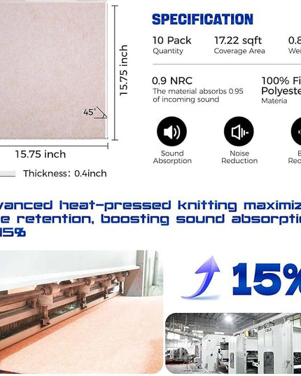 10 Pack Large Soundproof Wall Panels, 15.7 x 15.7 x 0.4 in Sound Proof Foam Panels for Walls, Cork Boards Alternative,Acoustic Panels, Sound Dampening Panels Camel