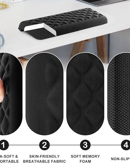 L-Shaped Desk Elbow Pads, 2-Piece Set - Accessories Ergonomic Memory Foam Arm Rest for Office & Gaming Desks, Anti-Slip Edge Cushion to Relieve Elbow & Wrist Pain (11.8"x3.9", Black)