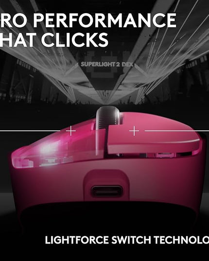 Logitech G PRO X Superlight 2 Wireless Gaming Mouse, 60g Pro-Grade with 5 Programmable Buttons, 44k DPI Sensor, 8kHz Report Rate, USB-C Charging for PC/Mac - Magenta