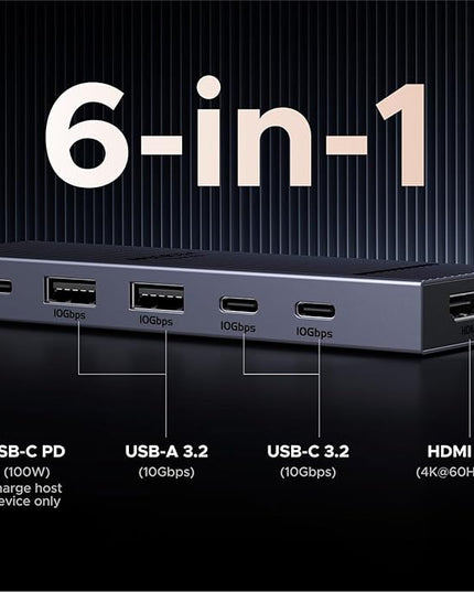 UGREEN Revodok Pro USB-C Hub 6 in 1 10Gbps 4K 60Hz HDMI, 100W Power Delivery for MacBook Pro/Air, iPad Pro, Thinkpad Rog Ally and More.