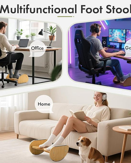 Amazer Bamboo Foot Rest for Under Desk at Work, 2-in-1 Reversible Rocking Footrest Adjustable Foot Stool, Ergonomic Footrest for Under Gaming Desk, Feet Support Leg Footstools for Home Office