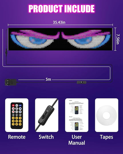 35"*8" Flexible Advertising LED Sign with 21-Key Remote and APP Control,Custom Animations, Patterns & Text,for Store,Hotel,School,Bar