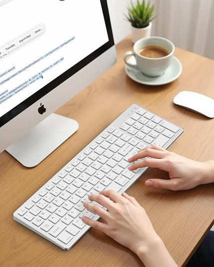 KVTVOU for Ultra-Slim Wireless QWERTY Keyboard, 3-in-1 Connection Modes (Dual Bluetooth+2.4G), Multi-Device Switching, Power-Saving & Anti-Slip, Compatible with PC/Laptop/Tablet/Phone, Sliver