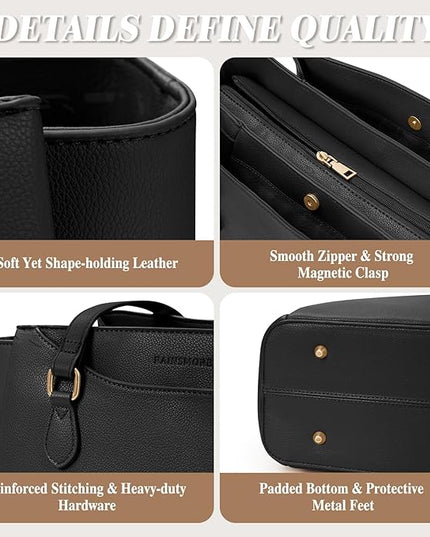RAINSMORE Laptop Bag for Women 15.6 Inch Work Tote Bags Waterproof Computer Bags Leather Professional Laptop Purse Womens Laptop Briefcase Large Handbag for Office Teacher Travel, Black