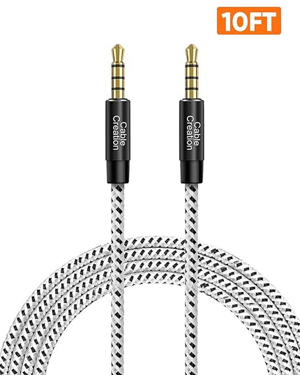 CableCreation 3.5mm TRRS Audio Cable 10FT, 4-Pole Aux Cord Male to Male Braided 1/8 inch Auxiliary Hi-Fi Stereo Jack Compatible with Headphone, Car, Speaker, Phone, Tablet, Laptop and More