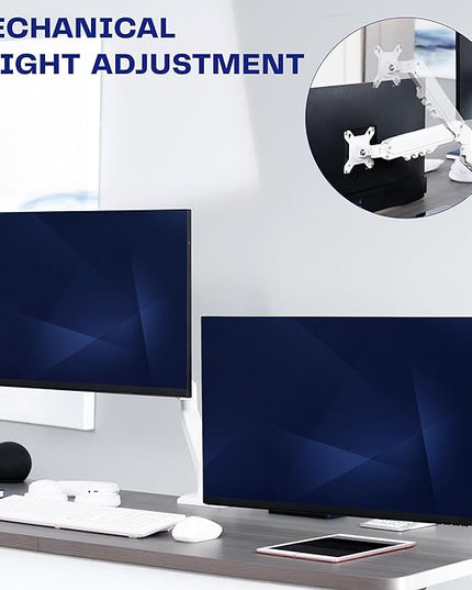 VIVO Aluminum Articulating Dual Monitor Arm for 13 to 30 inch Screens, Desk Mount Tension Spring Monitor Stand for 2 Screens, White, STAND-V102OW