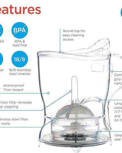 GROSCHE Aberdeen Tea Infuser Teapot & Smart Tea Maker - BPA-Free, Drip-Free Design | Coaster | Easy Brew | Easy Clean Steeper | Loose Leaf Brewing - Stylish Design | 17.7 oz - 1000 ml