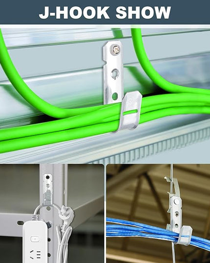 COCODE 50 Pack 3/4’’ J Hooks Cable Hangers Without Retainer Clip Galvanized Steel Wall Mount Heavy Duty Utility Hooks Cable Management for Structured Cabling