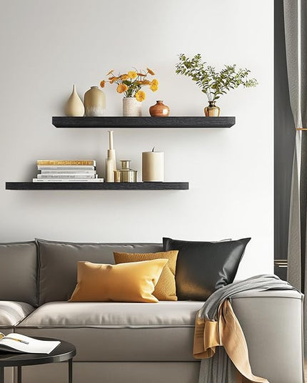 BAYKA Floating Shelves for Wall, 36 inches Long Wall Mounted Rustic Wood Shelves for Bathroom, Bedroom, Living Room, Kitchen, Office, Hanging Shelf for Books/Storage/Decor(Black,Set of 2)
