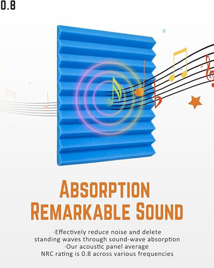12Pack Blue Acoustic Foam Panels 1" x 12"x 12" Soundproof Panels Sound Proof Foam Panels Noise Absorbing Sound Proof Acoustic Treatment Foams for Home Wedges