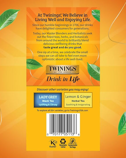 Twinings Earl Grey Black Tea Individually Wrapped Bags, 50 Count (Pack of 6), Flavoured with Citrus and Bergamot, Caffeinated, Enjoy Hot or Iced, 300 Teabags