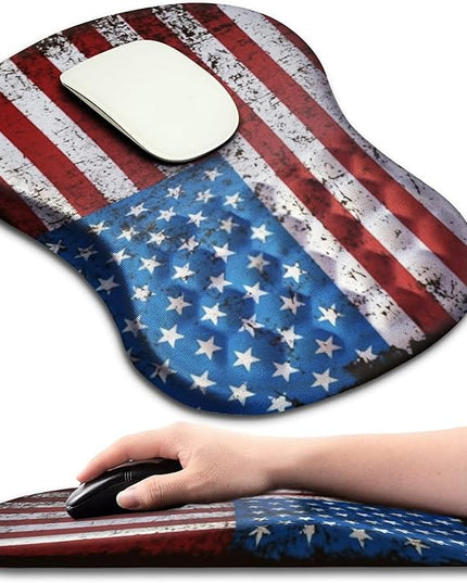 Hokafenle Ergonomic Mouse Pad Wrist Support with Massage Design, Wrist Rest Pain Relief Mousepad with Memory Foam&Non-Slip PU Base, Mouse Pads for Wireless Mouse & Desk (12x8 inch,USA Flag)
