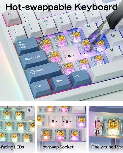 EPOMAKER TH108 PRO Full Size Mechanical Keyboard with Screen & Knob, Wireless Gaming Keyboard with 10000mAh, Creamy Gasket, Hot Swap, Custom Driver, RGB Backlight (White, Sea Salt Silent)