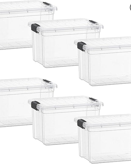 Superio Clear Storage Boxes with Lids, 49 Quart Plastic Container Bins for Organizing, Stackable Crates, BPA Free, Non Toxic, Odor Free, Organizers for Home, Office and Dorm, 6 Pack
