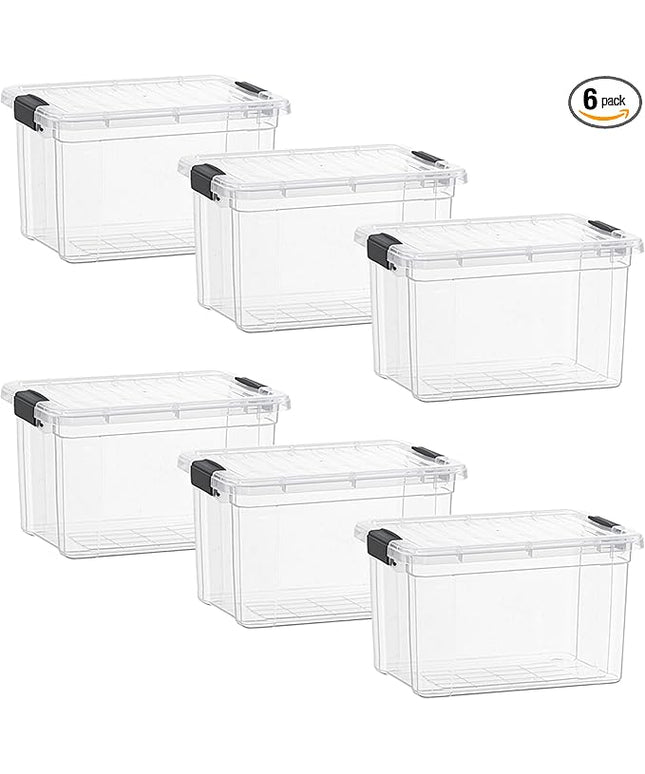 Superio Clear Storage Boxes with Lids, 49 Quart Plastic Container Bins for Organizing, Stackable Crates, BPA Free, Non Toxic, Odor Free, Organizers for Home, Office and Dorm, 6 Pack