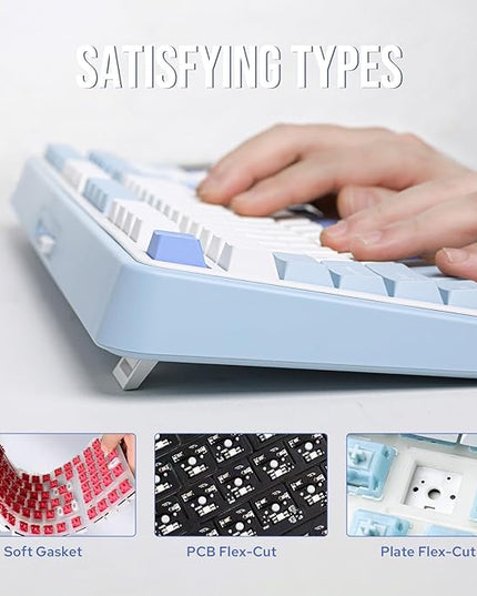 EPOMAKER TH99 Tri-Mode Wireless Mechanical Keyboard with 8000mAh Battery, Hot Swappable Custom RGB Gaming Keyboard with Numpad, Gasket Creamy for PC/Mac/Office (Blue&White, Creamy Jade)