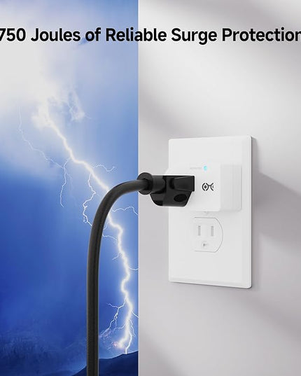 [ETL Listed] Cable Matters 3-Pack Non-Blocking 750 Joules (500V Clamping Voltage) Single Outlet Surge Protector, 15A / 1875W, Wall Surge Protector Outlet, White