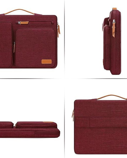 MOSISO 360 Protective Laptop Case 15 inch, 15 inch Laptop Sleeve Compatible with MacBook Air M4 M3 M2 2025 2024 2023, Dell XPS Plus, Side Open Carrying Case with 4 Zipper Pockets&Handle, Wine Red