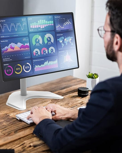 WALI Single Monitor Stand, Free Standing Desk Stand with Mounting Holes 75 to 100, Fully Adjustable Mount Fits One Screen up to 32 inch (MF001-W), White