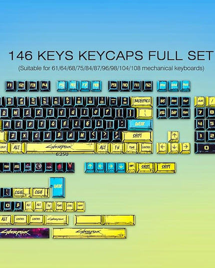 JOMKIZ PBT Keycaps - Japanese Manga Theme Keycaps Set, 131 Keys Cherry Profile Dye-Sub Custom Keycap, Cyberpunk 2077 Minimalist Style Key Caps for 60%, 65%, 75%, 100% Cherry MX Mechanical Keyboard