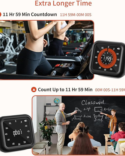 Digital Visual Timer - Large Display Magnetic Countdown Timer with Adjustable Volume and Brightness, 11H59M Memory Function for Kitchen, Classroom, Study Time Management, Seniors & Teachers