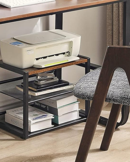 YMYNY Desktop Printer Stand, 3 Tiers Desk Organizer with Adjustable Storage Shelves, Multi-Purpose Printer Shelf for Home Office, Fax Machine, Scanner, Files, Books, Rustic Brown, UHPT001H
