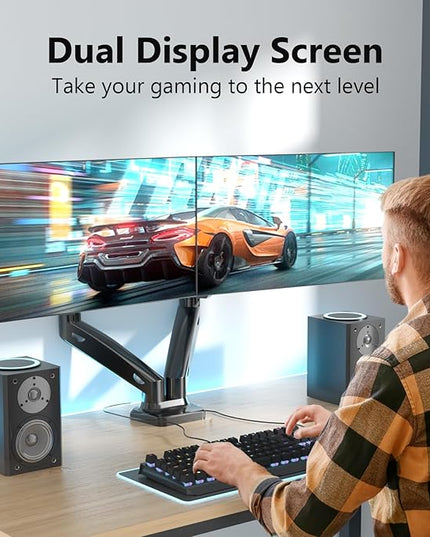 WALI Dual Monitor Stand for 17-32 inch Screens, Dual Monitor Arms for 2 Monitors Holds up to 19.8 lbs, Adjustable Gas Spring Dual Monitors Mount, VESA 75x75/100x100mm (GSMP002), Black